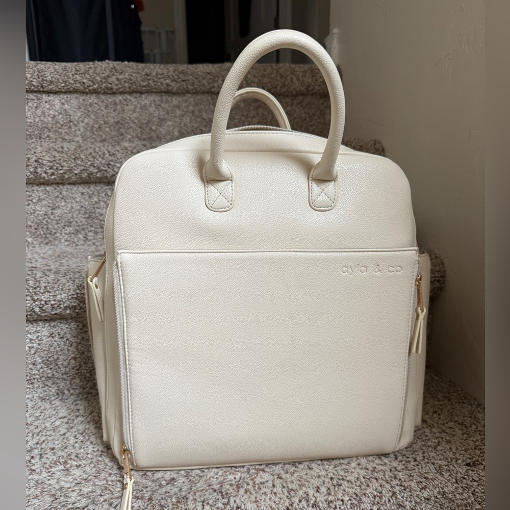 ayla & co Cream Structured Backpack Tote